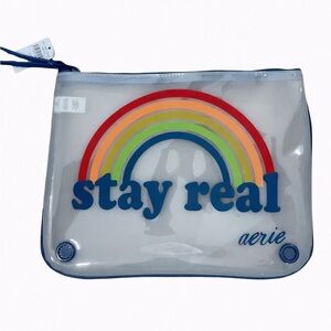 Aerie “Stay Real” Rainbow Wet Dry Bag organizer Clear Beach Pool Pouch NWT